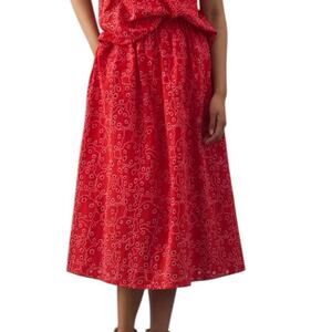 Marimekko Nilan Retukka Red Embroidered Eylet Skirt size 34 US XS with pockets